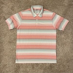 Mens Adidas Golf Climalite Pink Red Wt Striped Short Sleeve Golf Polo